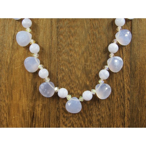 Jewelry - 16" Sterling Silver Blue Lace Agate And Faux Stone Necklace Vintage Minimalist